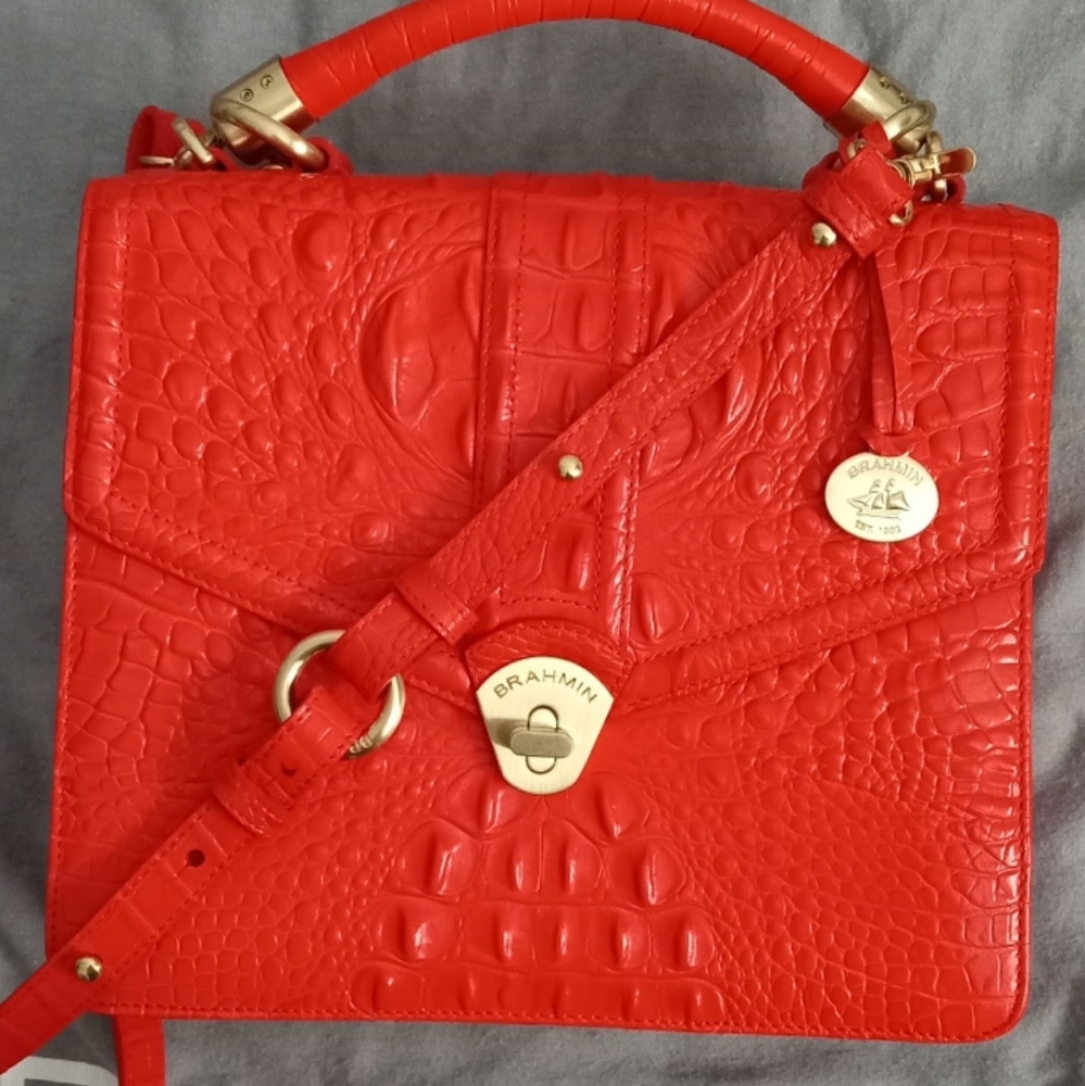 EUC RARE Brahmin ORANGE Melbourne Leather Olivia Satchel 🧡
